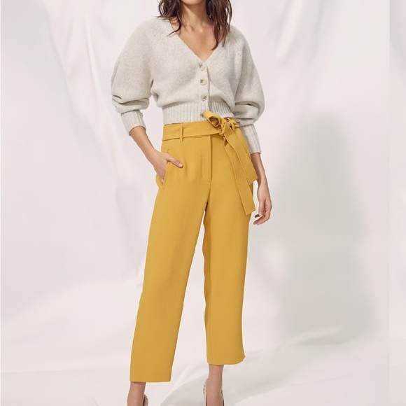 Wilfred Pants - Wilfred Mustard Yellow Crepe Tie Front Zip Double Clasp Closure Ankle Pants 0